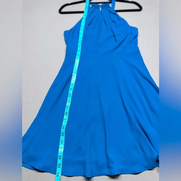 Express High Neck Fit and Flare Dress in Teal - Picture 7 of 9